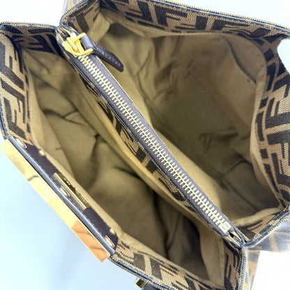 Fendi Handbag Zucca Canvas Leather Brown Gold