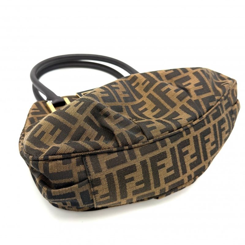 Fendi Handbag Zucca Canvas Leather Brown Gold