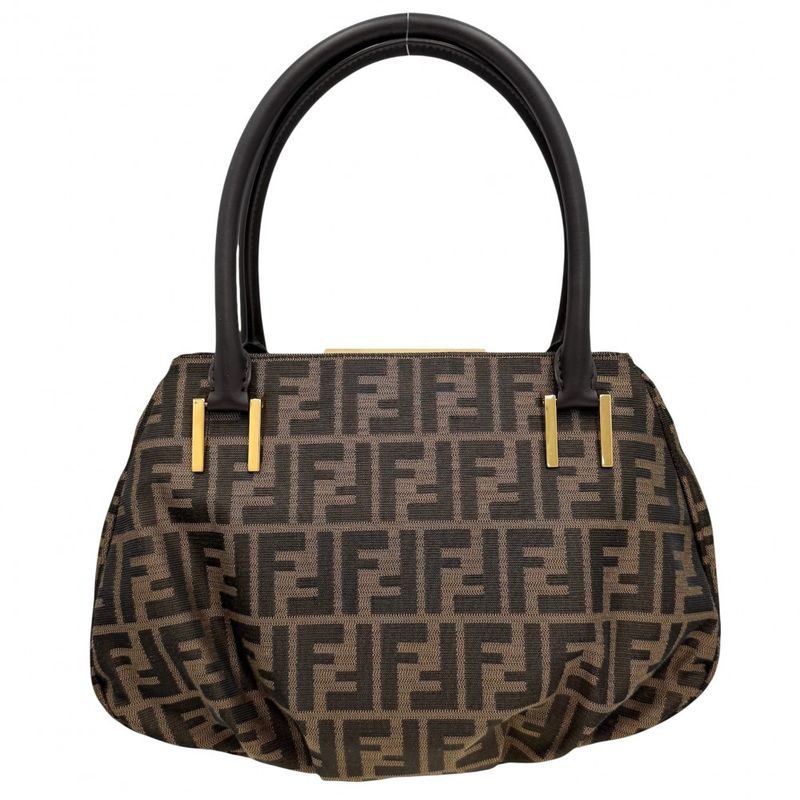 Fendi Handbag Zucca Canvas Leather Brown Gold