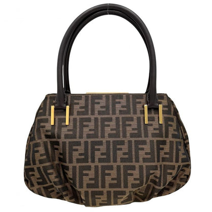 Fendi Handbag Zucca Canvas Leather Brown Gold