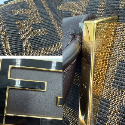 Fendi Handbag Zucca Canvas Leather Brown Gold