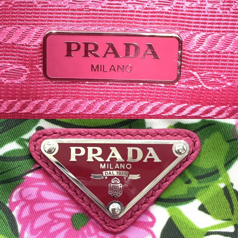 Prada Shoulder Bag Pochette Triangle Logo Floral Pattern Flower