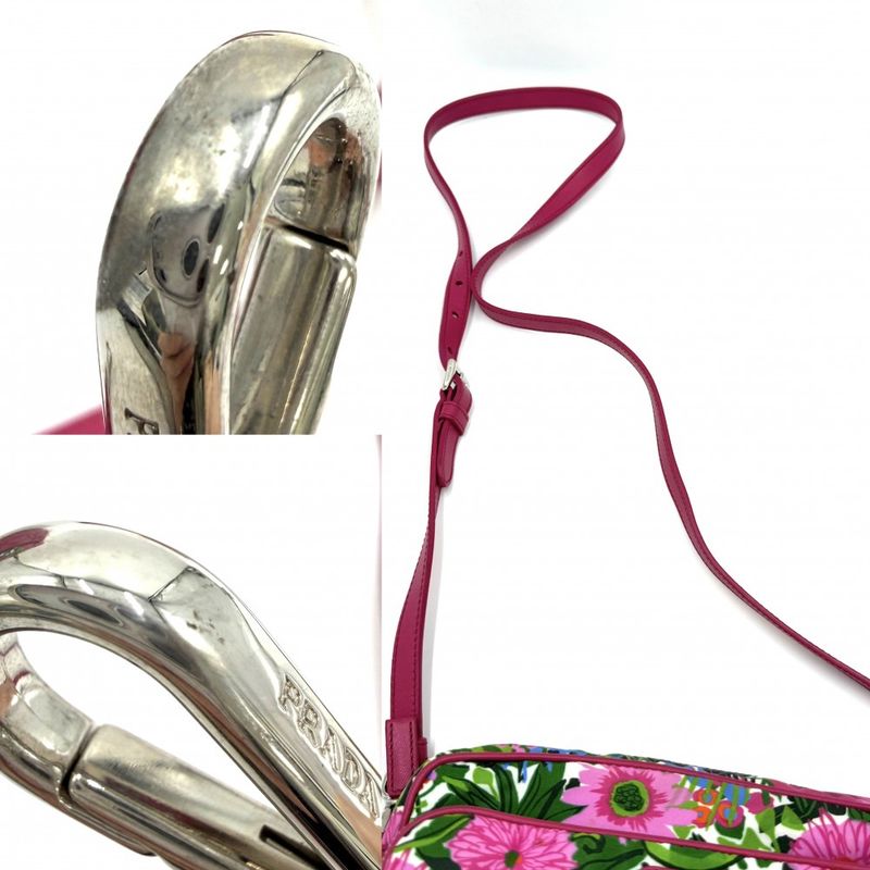Prada Shoulder Bag Pochette Triangle Logo Floral Pattern Flower