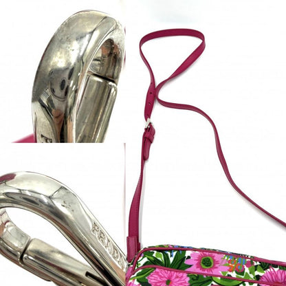 Prada Shoulder Bag Pochette Triangle Logo Floral Pattern Flower