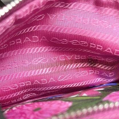 Prada Shoulder Bag Pochette Triangle Logo Floral Pattern Flower