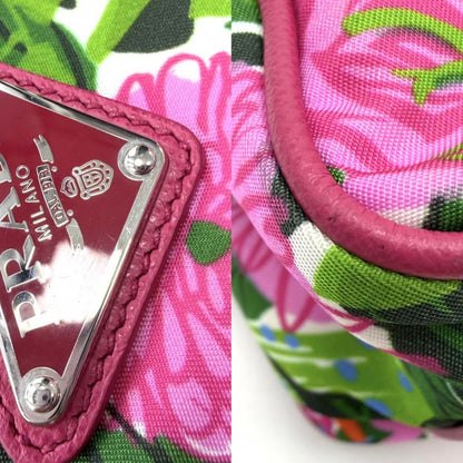 Prada Shoulder Bag Pochette Triangle Logo Floral Pattern Flower