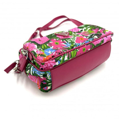 Prada Shoulder Bag Pochette Triangle Logo Floral Pattern Flower