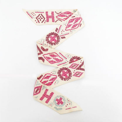 Hermes Twilly Kelly Ampe Lou Beige Multicolor Silk Scarf