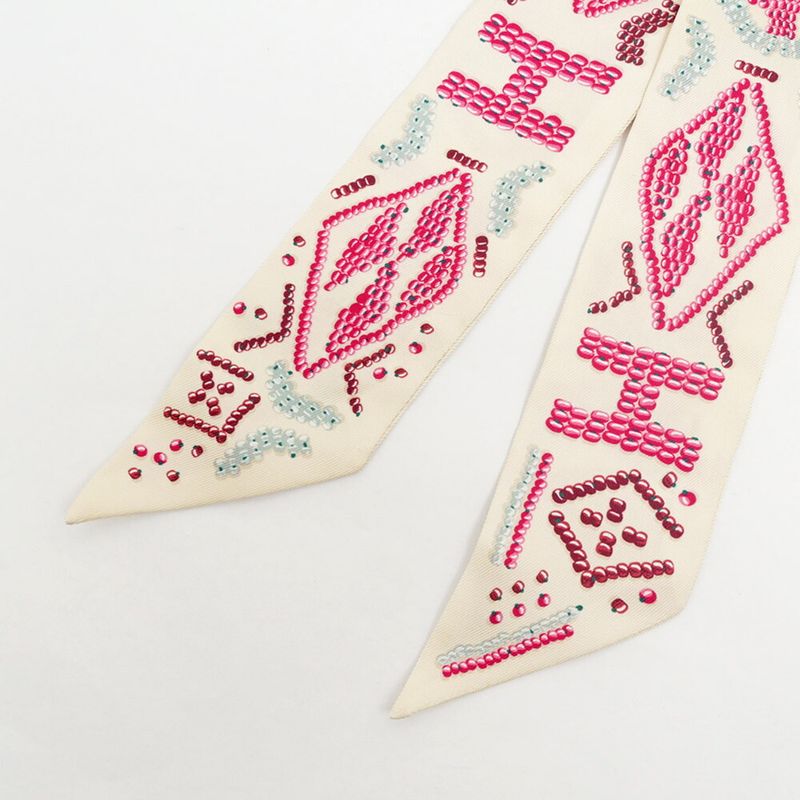 Hermes Twilly Kelly Ampe Lou Beige Multicolor Silk Scarf