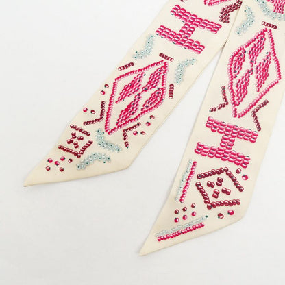 Hermes Twilly Kelly Ampe Lou Beige Multicolor Silk Scarf