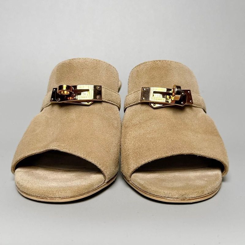 Hermes Sandals 35 Beige Suede