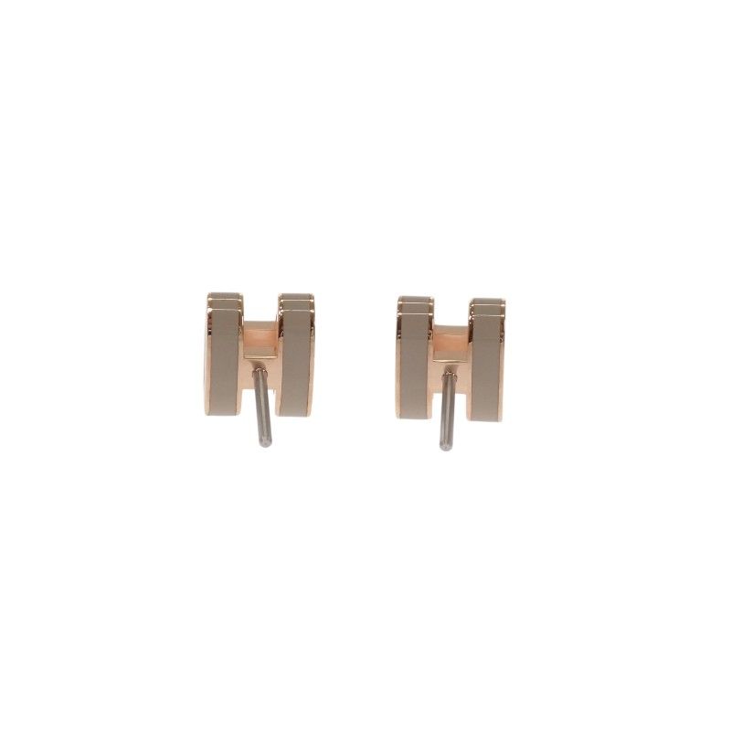 Hermes Mini Pop Earrings Metal Pink Gold Marron Glace