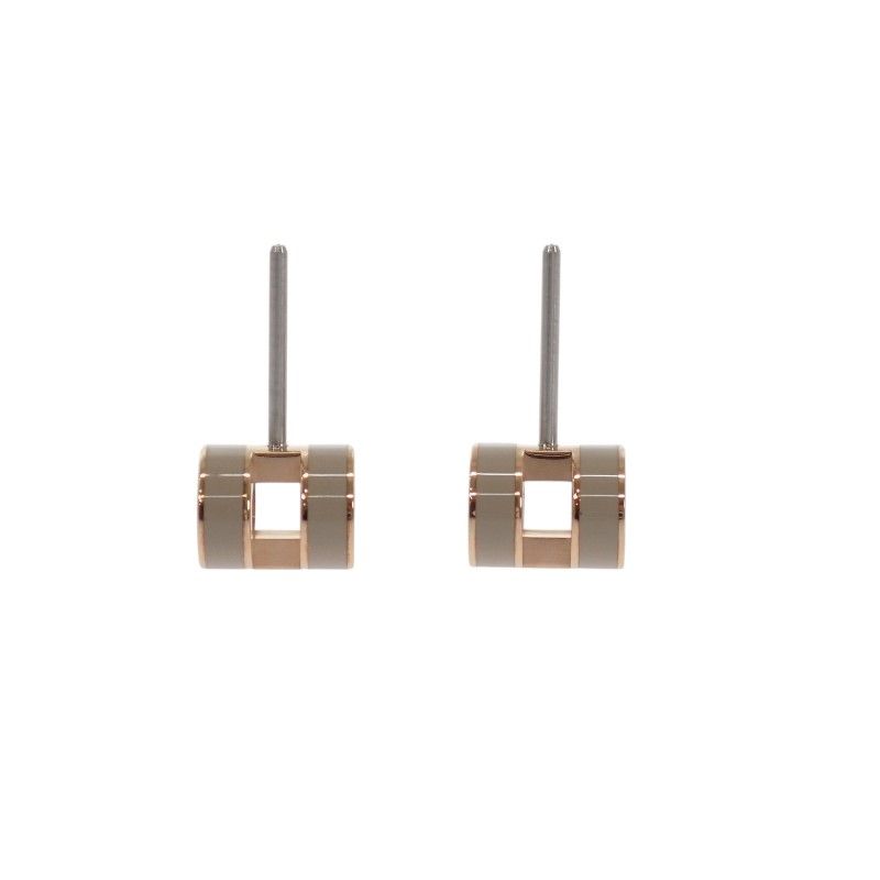 Hermes Mini Pop Earrings Metal Pink Gold Marron Glace
