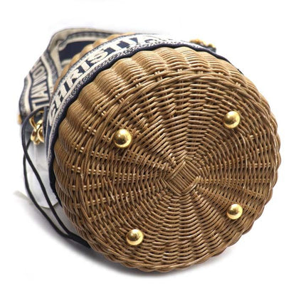 Dior Oblique Wicker Raffia Bucket Shoulder Bag Vo