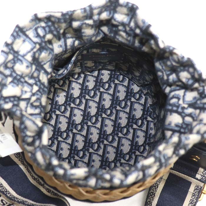 Dior Oblique Wicker Raffia Bucket Shoulder Bag Vo