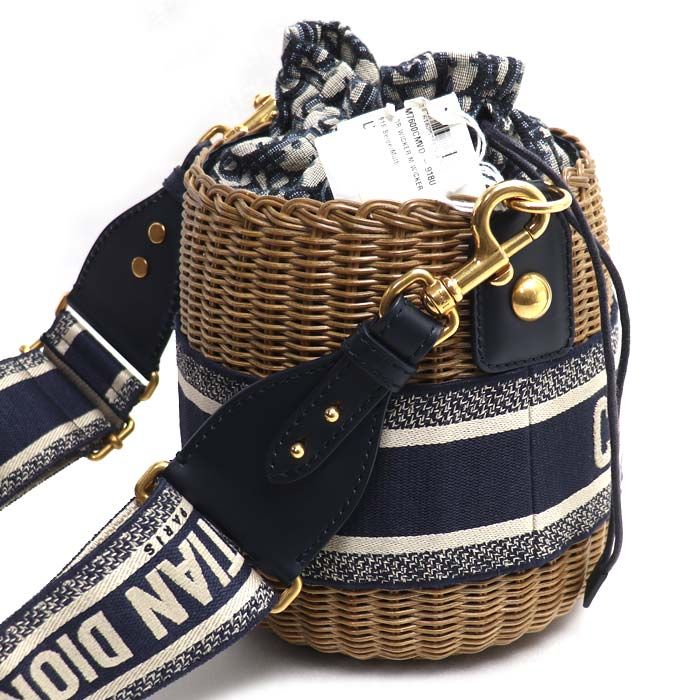 Dior Oblique Wicker Raffia Bucket Shoulder Bag Vo