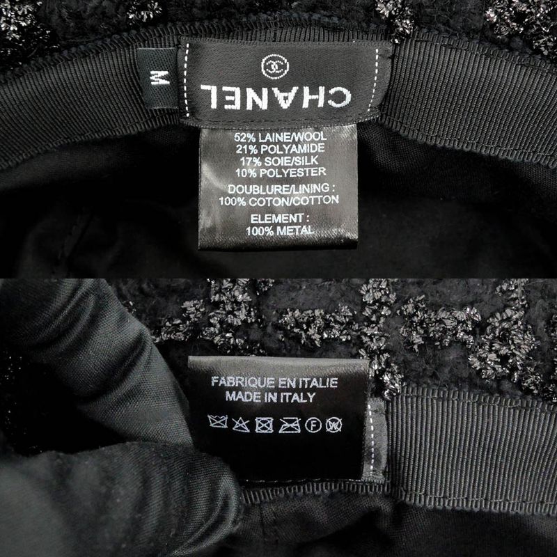 Chanel Bucket Hat M Tweed CC Logo Black