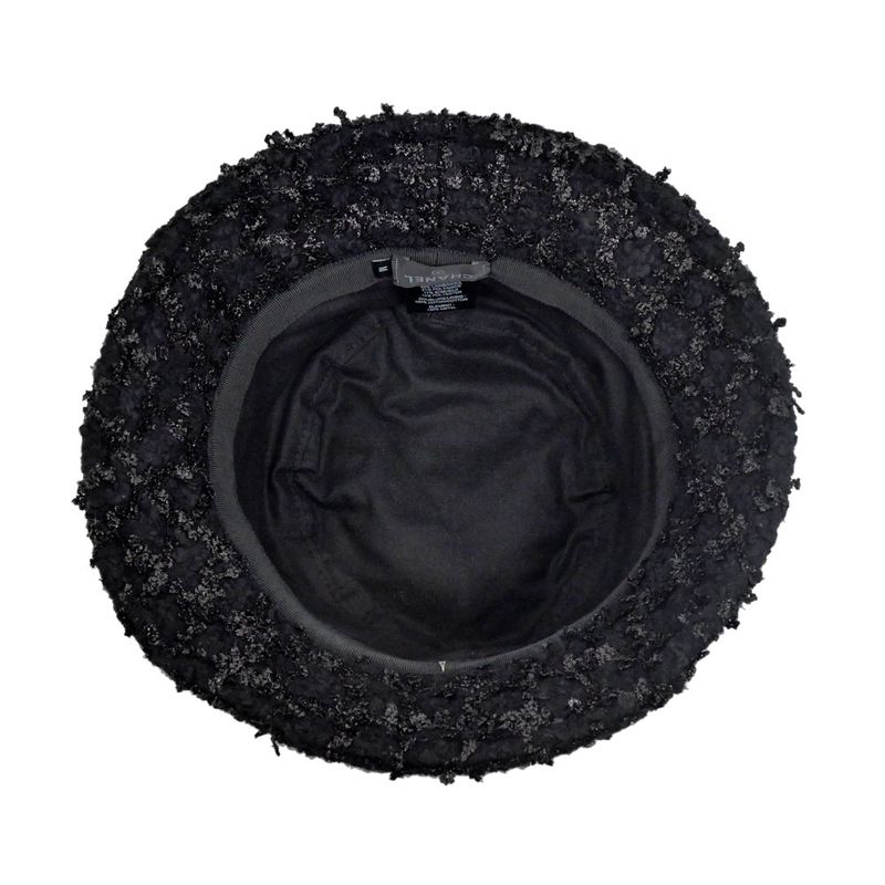 Chanel Bucket Hat M Tweed CC Logo Black