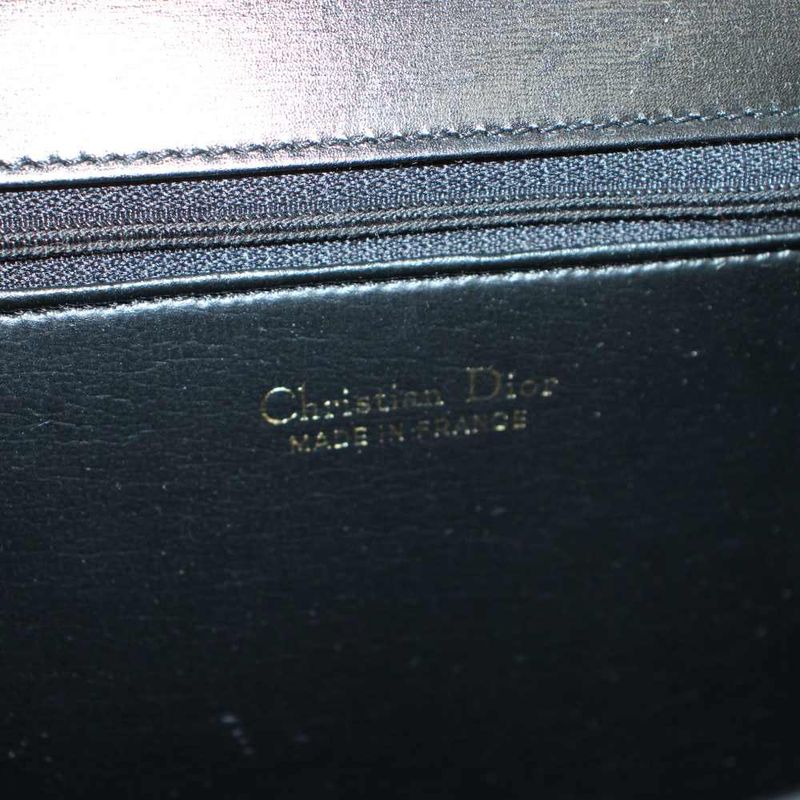 Dior Vintage Handbag Shoulder Leather Logo Gold Black