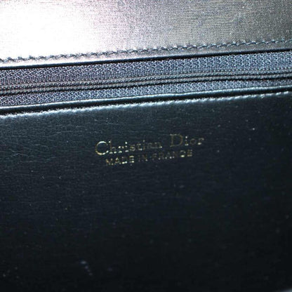 Dior Vintage Handbag Shoulder Leather Logo Gold Black