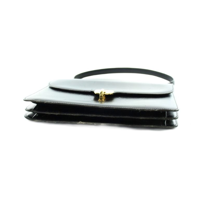Dior Vintage Handbag Shoulder Leather Logo Gold Black