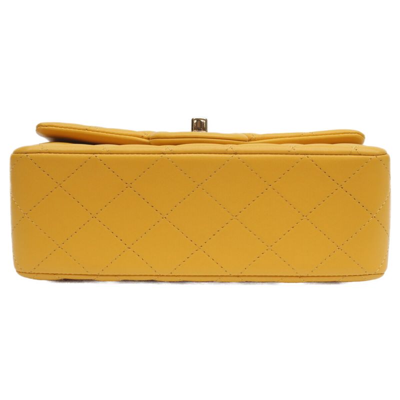 Chanel Yellow Lamb Top Handle Miniature Quilted 20 )yellow