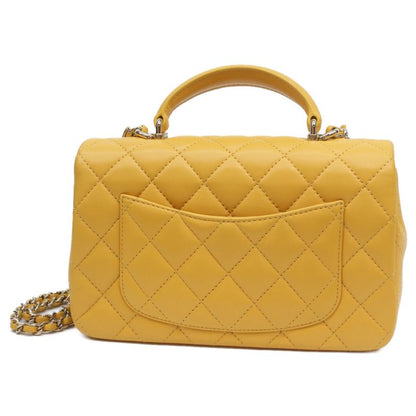 Chanel Yellow Lamb Top Handle Miniature Quilted 20 )yellow