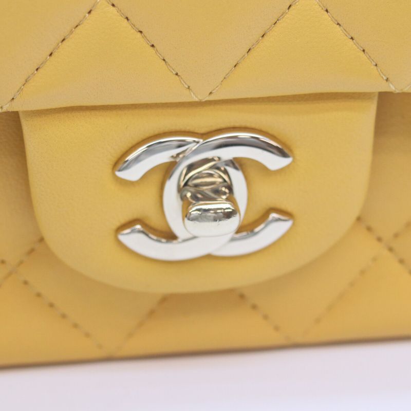 Chanel Yellow Lamb Top Handle Miniature Quilted 20 )yellow