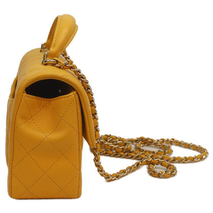 Chanel Yellow Lamb Top Handle Miniature Quilted 20 )yellow