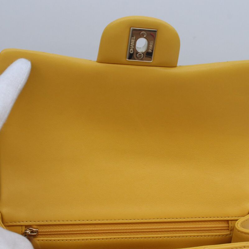 Chanel Yellow Lamb Top Handle Miniature Quilted 20 )yellow