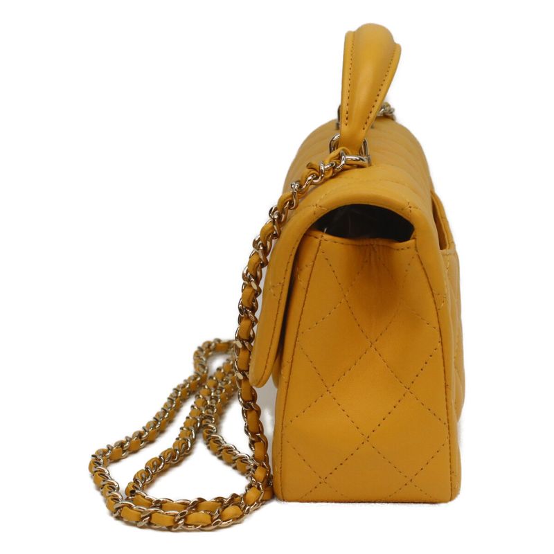 Chanel Yellow Lamb Top Handle Miniature Quilted 20 )yellow