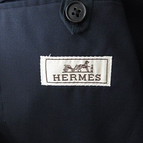 Hermes Suit Set Jacket Tailored Single Pants Trousers Lining Wool Navy