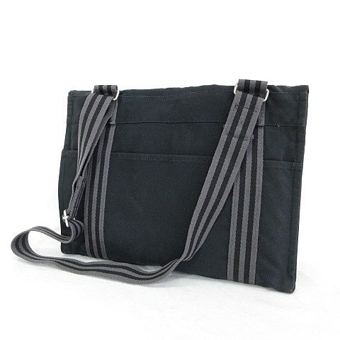 Hermes Fourre Tout Besace MM Shoulder Bag Cotton Canvas Black Gray