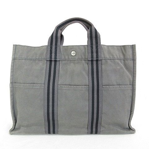 Hermes Fourre Tout MM Tote Cotton Canvas Gray
