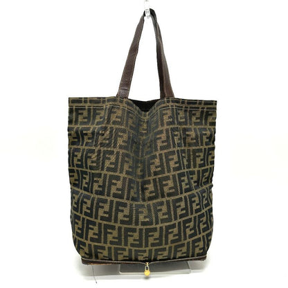 Fendi Tote Zucca Pattern Leather Canvas Brown