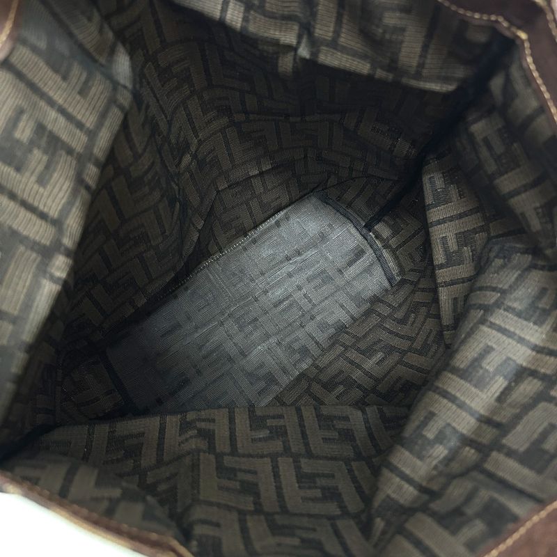 Fendi Tote Zucca Pattern Leather Canvas Brown