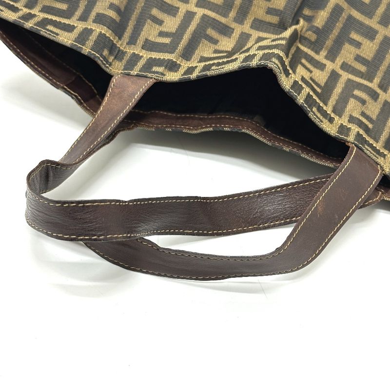 Fendi Tote Zucca Pattern Leather Canvas Brown