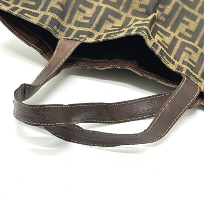Fendi Tote Zucca Pattern Leather Canvas Brown