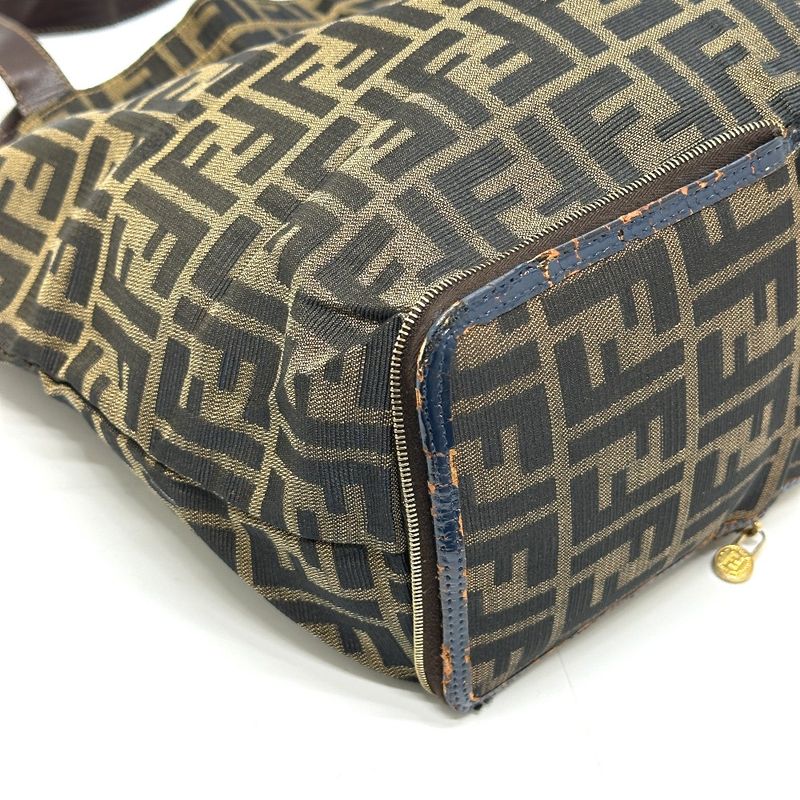 Fendi Tote Zucca Pattern Leather Canvas Brown