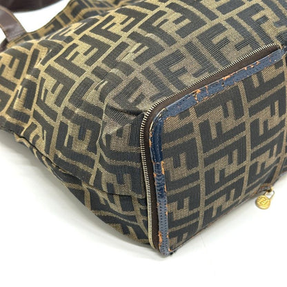 Fendi Tote Zucca Pattern Leather Canvas Brown