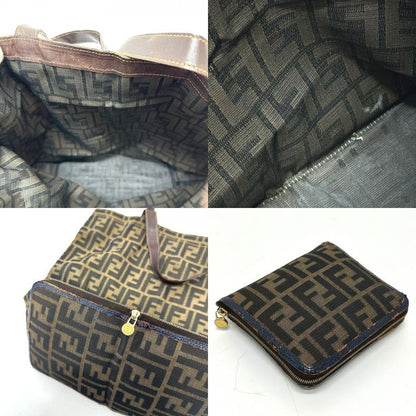 Fendi Tote Zucca Pattern Leather Canvas Brown