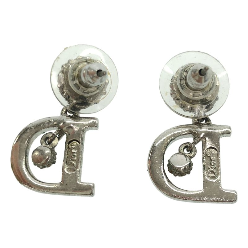 Dior D Rhinestone Earrings Set Silver