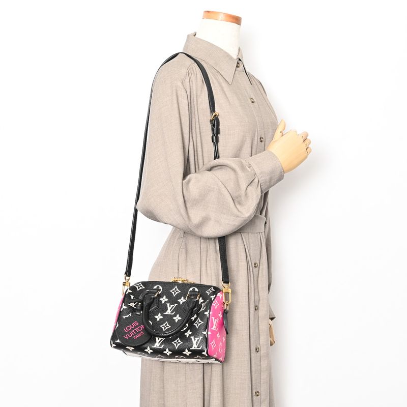 Louis Vuitton Handbag Speedy Bandouliere 20 Black White Pink