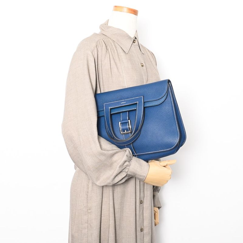 Hermes Shoulder Bag Halzan 31 Deep Blue