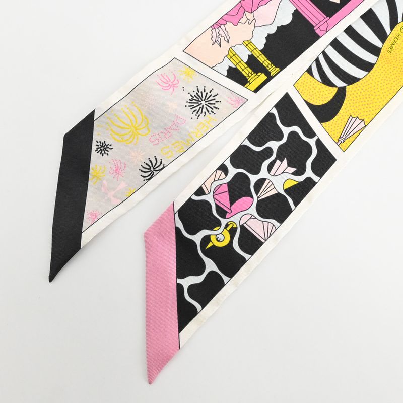 Hermes Scarf Twilly Silk Black Pink