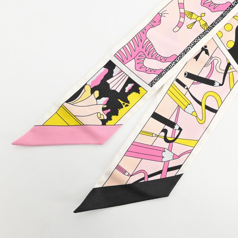 Hermes Scarf Twilly Silk Black Pink