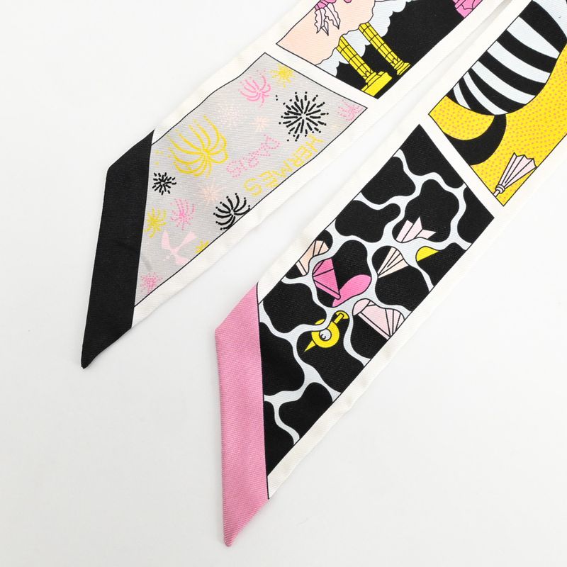Hermes Scarf Twilly Silk Black Rose Jaune