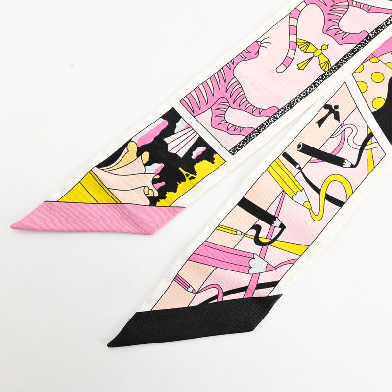 Hermes Scarf Twilly Silk Black Rose Jaune