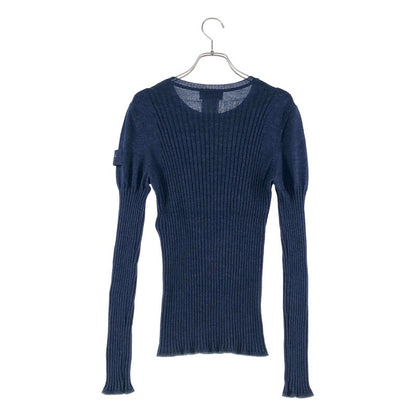 Chanel Wool Silk Coco Button Rib Knit Top 38 Navy
