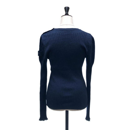 Chanel Wool Silk Coco Button Rib Knit Top 38 Navy